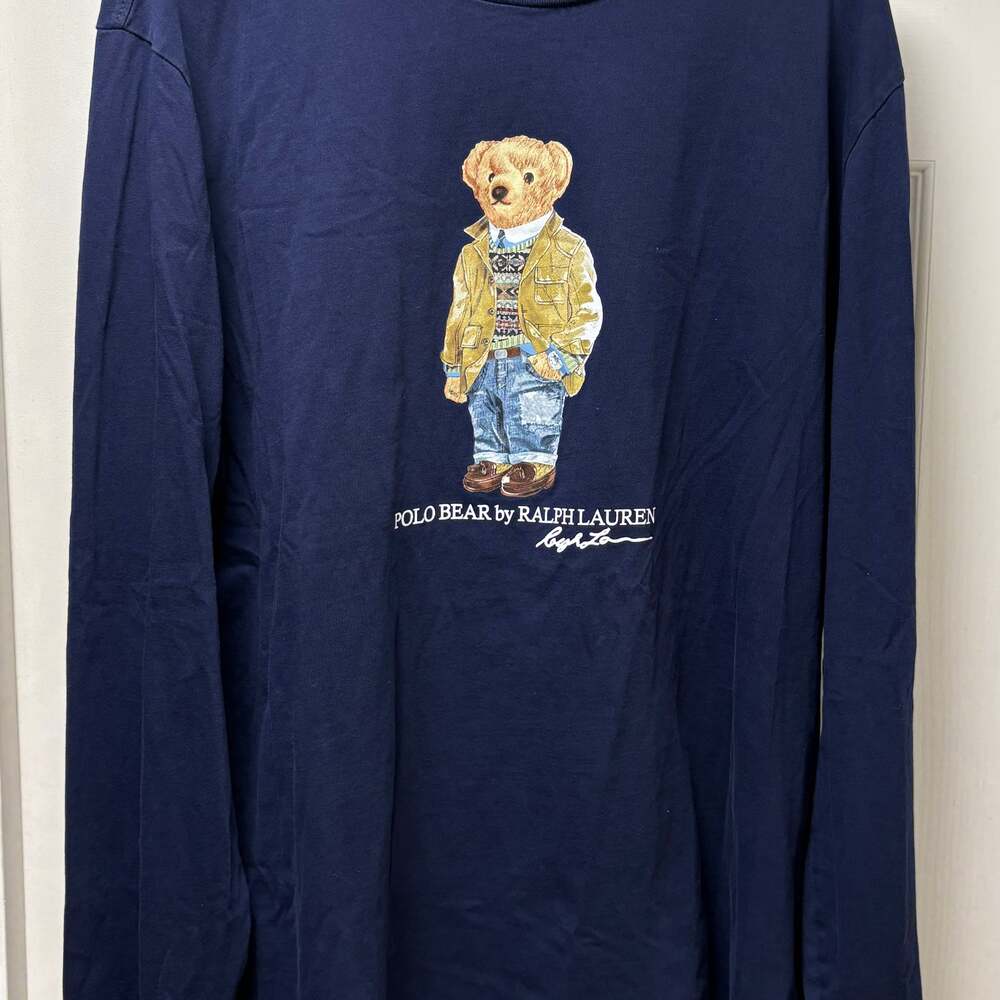 Polo Ralph Lauren Polo Bear Navy Long Sleeve Shirt, Iconic Bear Graphic, Size L